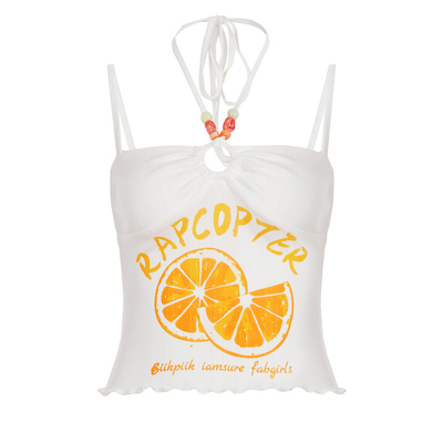 WEEKEEP 度假风多巴胺串珠挂脖绑带印花镂空吊带辣妹百搭修身背心