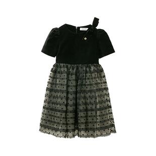 RBIGX瑞比克童装秋冬短袖连衣裙女童丝绒礼服公主裙a字网纱蓬蓬裙