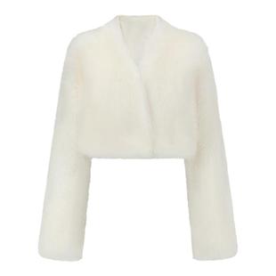 HAI STUDIO秋冬女士乳白色短款皮毛一体托卡羊皮草短大衣皮草外套