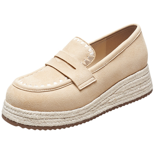 意尔康真皮轻便乐福鞋女2026春季新款厚底增高小个子百搭渔夫单鞋