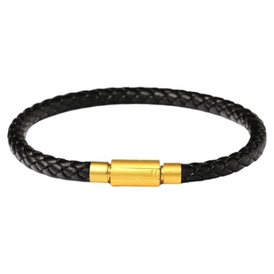 钛钢扣真皮手链穿黄金饕餮转运珠黑色牛皮手绳男女替换绳2345毫粗