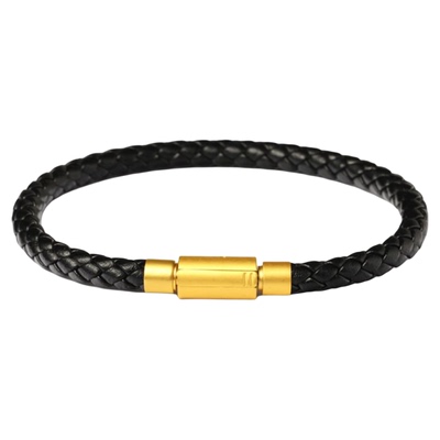 钛钢扣真皮手链穿黄金饕餮转运珠黑色牛皮手绳男女替换绳2345毫粗