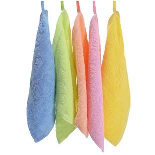 幼儿园 儿童纯棉小方巾洗脸小毛巾 擦手巾 有带挂钩 25x25 口水巾