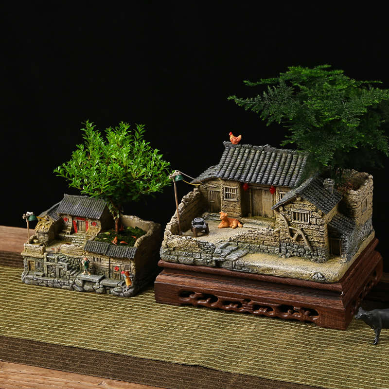 中式复古小房子模型园艺假山盆景微景观装饰品摆件80后怀旧老物件