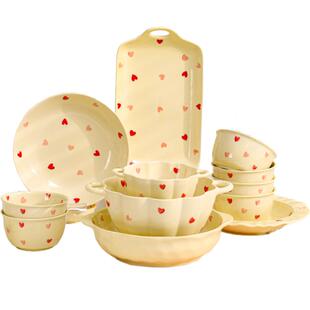 佩尔森奶油风碗盘套装家用陶瓷简约高级感ins大汤碗面碗盘子碗具