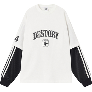 EXITMODE BY BLINDNOPLAN 25AW假两件斑驳印花美式拼接长袖T恤