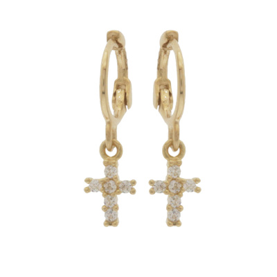 韩国纯10k14k金耳环十字架小钻