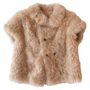 秒发!时髦精2026新款韩国设计师气质皮毛一体托卡半卷短袖小斗篷