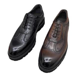 商场撤柜 意大利进口鸵鸟皮+牛皮经典款XL轻底系带商务休闲皮鞋男