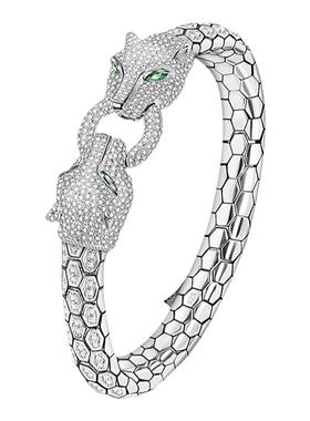 S925纯银双头猎豹手链豹头银手镯
