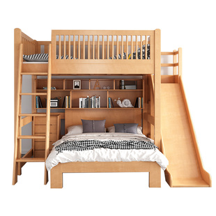 儿童上下床实木子母床小户型双层床带衣柜滑梯高低床上下铺组合床