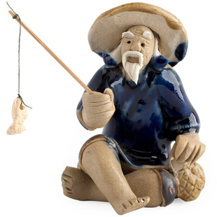 假山盆景盆栽吸水石上水石陶瓷钓鱼渔翁小摆件天然纯手工装饰配件