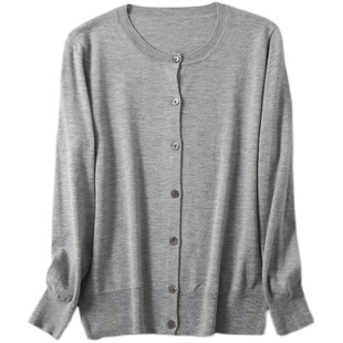 蚕丝毛衣开衫圆领单排扣打底衫纯色外套春夏秋真丝羊绒混纺针织衫