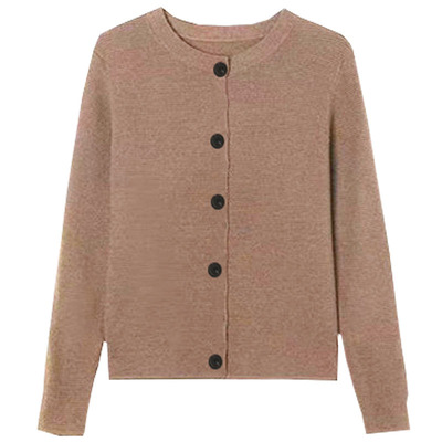 羊毛开衫圆领外套女纯羊毛开衫