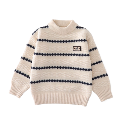 男童毛衣宝宝加绒加厚秋冬季2025新款条纹儿童针织打底衫中童衣服