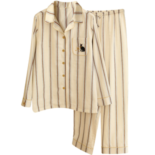 2025新款情侣睡衣男款春秋纯棉100全棉卡通条纹长袖女家居服套装