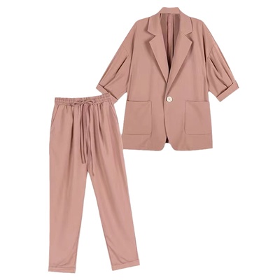 减龄雪纺套装胖妹妹薄款西装外套