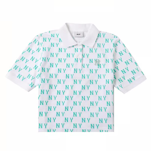 24新款MLB短袖女NY刺绣复古老花满标POLO翻领运动T恤3FPQM0143