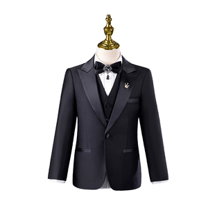 儿童西装套装男童主持人黑色小少爷走秀小西服花童礼服钢琴演出服