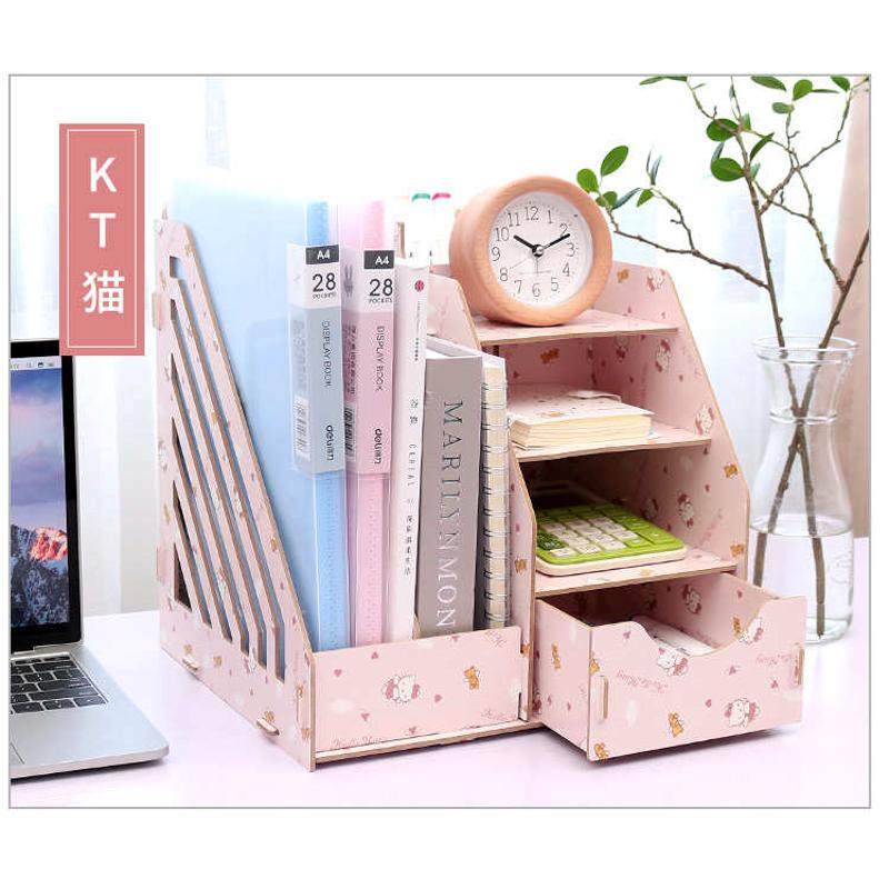 办公室用品桌面收纳盒子桌上创意木质书架A4抽屉式文件夹置物架子