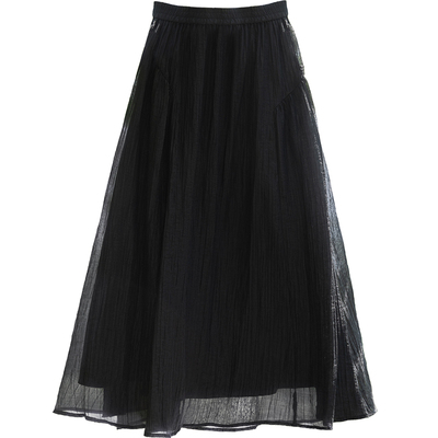 CR黑色松紧腰拼接款半身裙