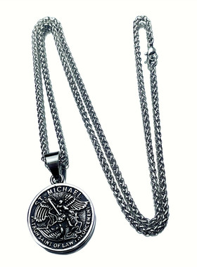 钛钢米迦勒大天使幸运币男女项链