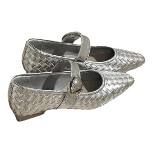 MILLIE'S/妙丽2025年新款编织尖头单鞋女内增高方头法式玛丽珍鞋