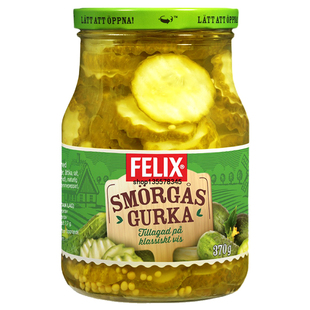 FELIX菲力斯圆切片酸小黄瓜370g瑞典宜家0脂肪热狗三明治汉堡瓶装