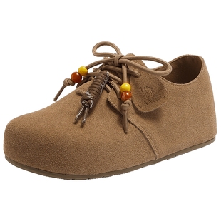 骆驼女鞋2026春季新款勃肯鞋复古厚底增高穆勒鞋加绒毛毛鞋女单鞋