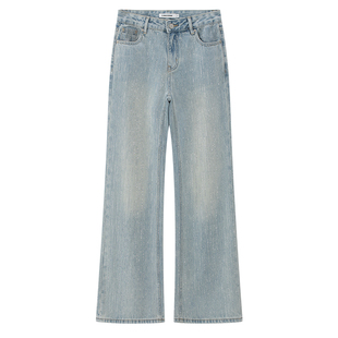 CLIMAX VISION复古重工烫钻满天星爆闪中低腰直筒流星雨牛仔裤女