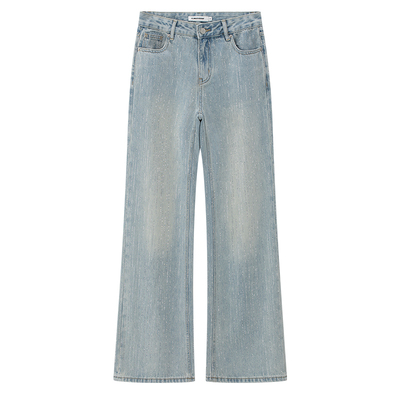 CLIMAX VISION复古重工烫钻满天星爆闪中低腰直筒流星雨牛仔裤女