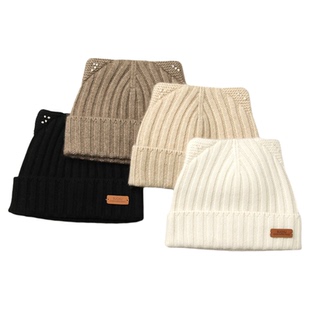 SUCHU素雏 减龄猫耳朵纯山羊绒帽子抽条针织保暖休闲护耳包头帽