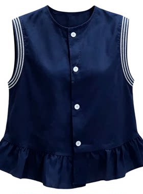 韩版无袖衬衫女2026夏季新款设计感小个子洋气时尚花边棉麻上衣潮