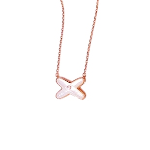 Liens缘系一生交叉白贝母项链女18.K玫瑰金字母X型锁骨链纯银时尚