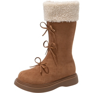 女童鞋子儿童长筒长靴子2025新款秋冬季加绒高筒雪地靴小公主皮靴