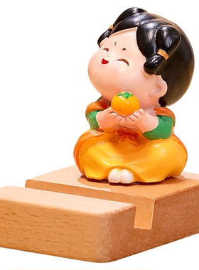 少女风唐仕娃娃公仔原木手机支架