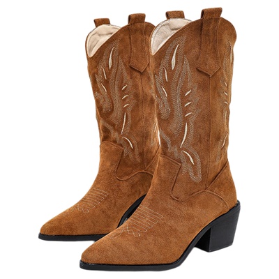 刺绣套筒西部牛仔骑士靴女鞋