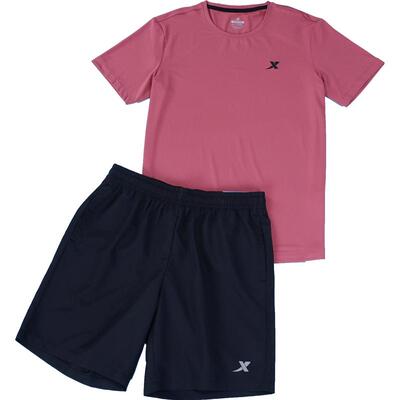 特步运动套装男夏季速干薄款男士大码宽松休闲跑步短袖短裤两件套