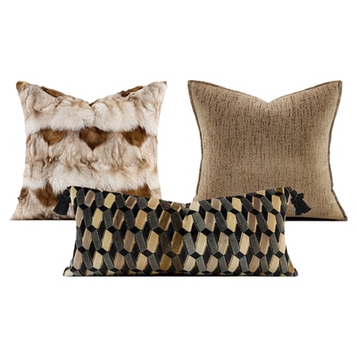 柏洛斯北欧风轻奢样板间真皮抱枕