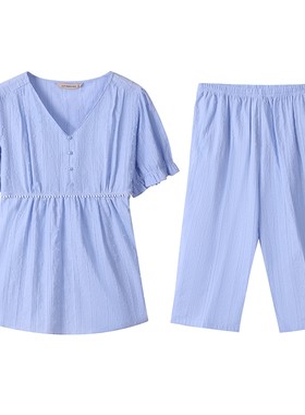 秋鹿女梭织纯棉提花睡衣