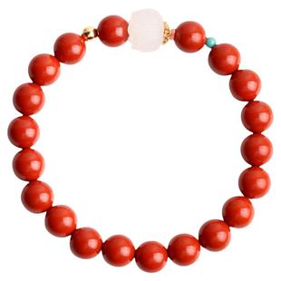 心斋堂【净莲花开】天然高含量朱砂佛珠手串莲花和田玉饰品手链女
