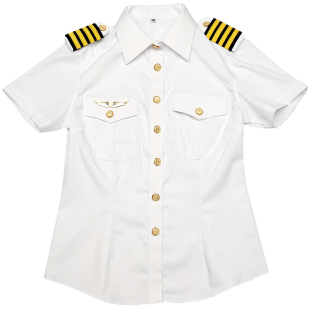 航空制服衬衫国航制服女机长衬衣短袖乘务员服装女飞行员服带肩章