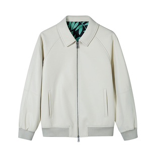 【26早春新品】白色绵羊皮老钱风夹克男士翻领皮衣夹克外套男春秋