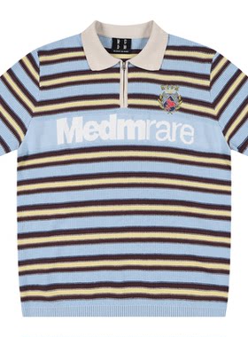 MEDM横条纹拉链撞色刺绣Polo衫