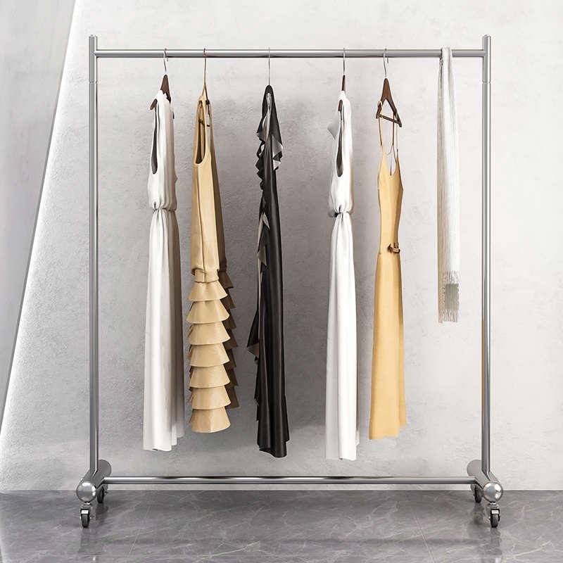 加厚不锈钢晾衣架落地阳台凉晒衣服衣杆架单杆式卧室挂衣帽架带轮