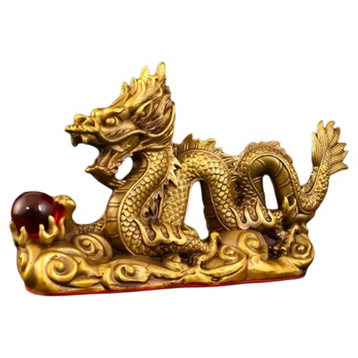 黄铜招财龙祥龙献宝中式客厅摆件