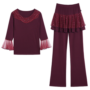 春夏广场舞服装2026新款套装中袖成人跳舞演出服拉丁舞练功服网纱