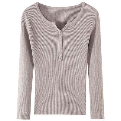 慕兔韩系复古V领针织打底衫