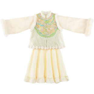 乌扣.金枝 女童马甲加厚套装儿童中国风古装保暖马甲冬季