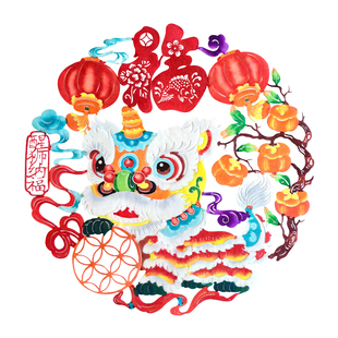 中国风特色非遗窗花蔚县剪纸2026马年新款手工宣纸醒狮玻璃贴成品